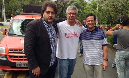 Daniel Grandolfo, presidente do Sindasp, Major Olimpio e Antônio Pereira Ramos, presidente do Sindespe