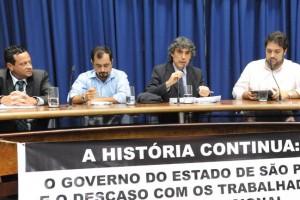 Antonio Pereira Ramos (Sindespe), Jenis Andrade (AASPESP), Deputado Carlos Gianazzi, Daniel Grandolfo (Sindasp)