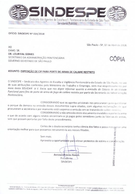 Oficio Sindespe 14-2018