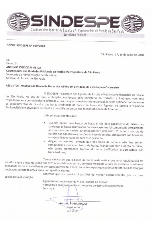 Oficio Sindespe 29-2018