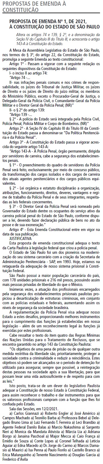 PEC - Polícia Penal - Proposta de Emenda 1-2021