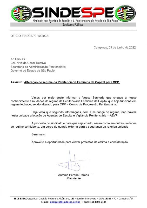 Ofício 10-2022 - Mudança de regime Penitenciária Feminina da Capital - Secretário SAP_page-0001