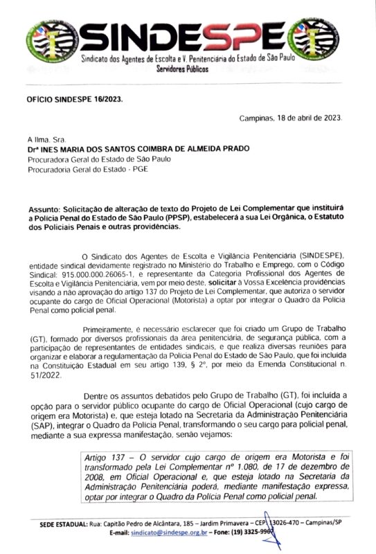 procuradora PGE - Ofício 16-2023 - Pedido de veto da transformação do cargo de motorista em policial penal_page-0001